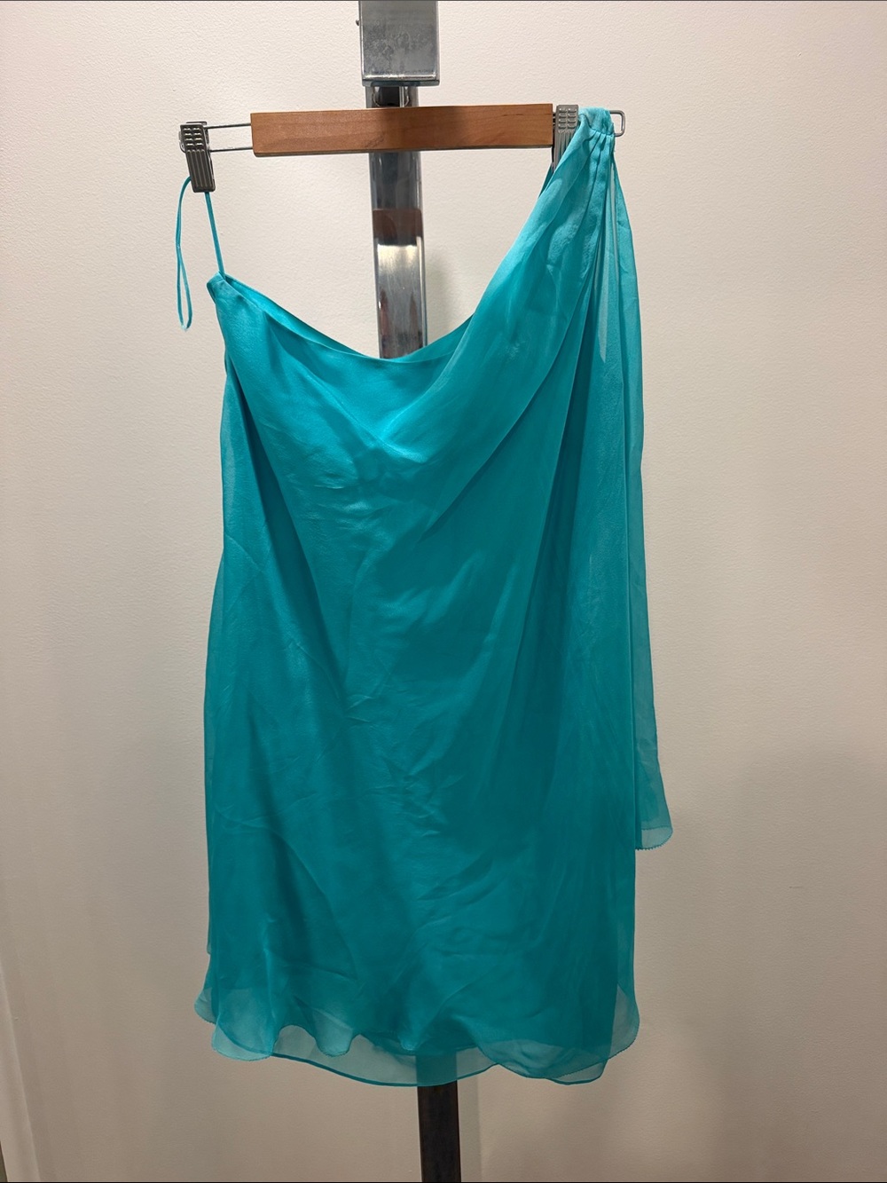 Halston Heritage Turquoise One-Shoulder Mini Dress